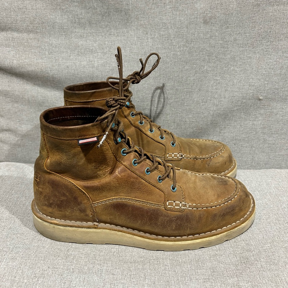 Vintage Danner Bull Run Lux Sunstone Nubuck Moc Toe Boots Sz 9 D USA Made